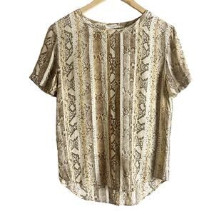 Equipment Femme Snakeskin Animal Print Beige Short Sleeve Silk Top Size XS